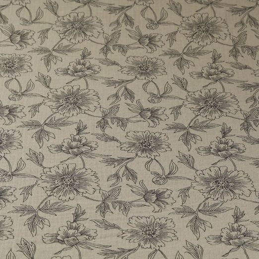 Musselin - Sommerblumen auf Olivgrün