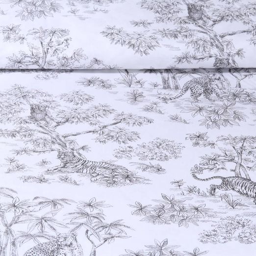 Baumwoll-Popeline - Digitaldruck Dschungel Weiß Schwarz
