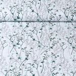 Popeline de coton - Branches de fleurs Blanc Vert pétrole