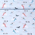 Baumwoll-Webware - Eisbär und Pinguin Hellblau