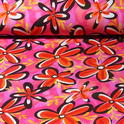 Jersey de viscose - Impression digitale Flowerpower Retro Rose vif