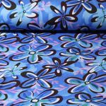 Viskosejersey - Digitaldruck Retro Blumenpower Blau