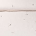 Mousseline de coton - Etoiles et lunes brodées Naturel