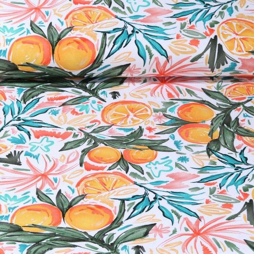 Toile de coton canevas - Impression digitale Oranges Blanc