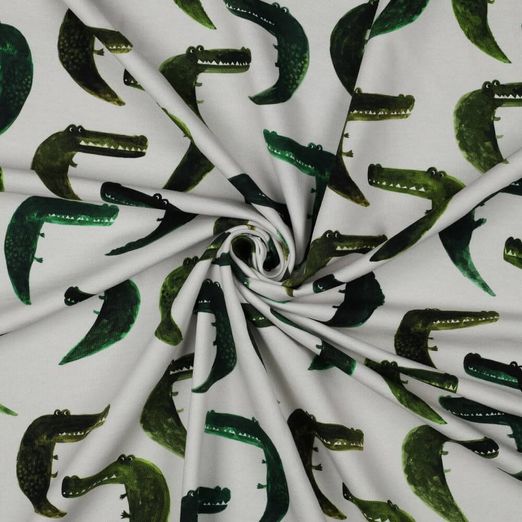 Sommersweat French Terry Digitaldruck Krokodile Ecru