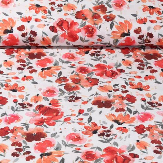 Viscose - Impression digitale Fleurs Lurex Ecru