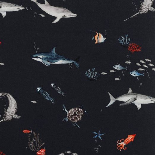 Baumwoll-Popeline - Im Ozean Navy