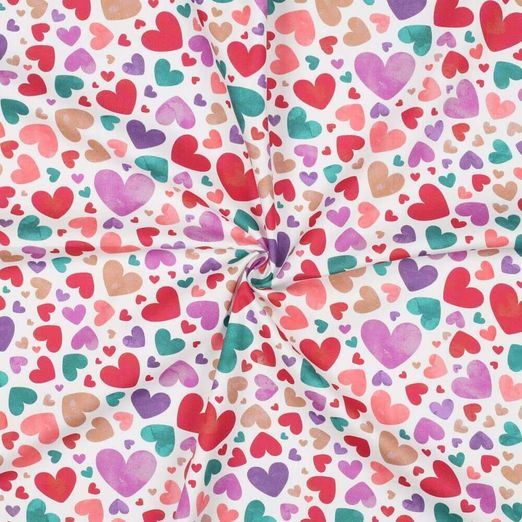 Baumwoll-Popeline - Digitaldruck Herzen auf Weiß