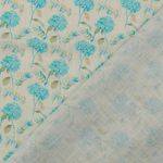 Linne - Digitaltryck Tvättade Blommor Vit Turkos