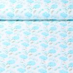 Lin - Impression digitale Fleurs délavées Blanc Turquoise