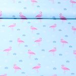 Popeline de coton - Flamants roses Bleu clair