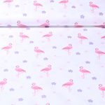 Baumwoll-Popeline - Flamingos Weiß