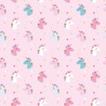 Bomullspoplin - Färgglada enhörningar stjärnor rosa