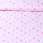 Popeline de coton - Licornes et étoiles multicolores Rose