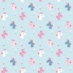 Bomullspoplin - Färgglada enhörningsstjärnor ljusblå