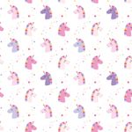 Bomullspoplin - Färgglada enhörningar stjärnor vit