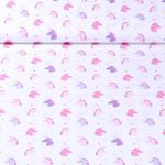 Baumwoll-Popeline - Bunte Einhörner Sterne Weiß