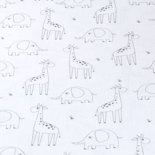 Baumwoll-Musselin - Elefant und Giraffe Ecru