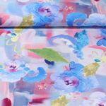 Popeline de viscose - Impression digitale Fleurs peintes Bleu