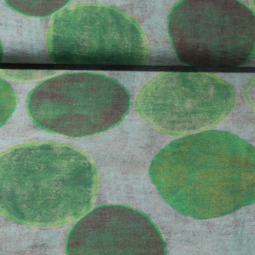 Popeline de viscose - Impression digitale Rond Vintage Vert