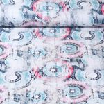 Popeline de viscose - Impression digitale Mandala vintage Ecru Turquoise