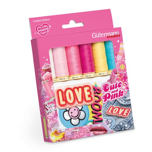 Set de fils à coudre Gütermann - Cute & Pink - 6 x 100m avec écussons