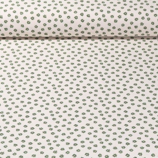 Cretonne de coton vintage - Fleurs Beige Vert