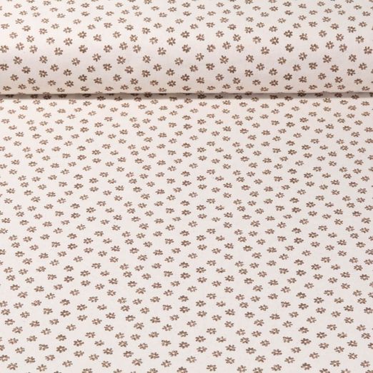 Cretonne de coton vintage - Fleurs Beige Sable