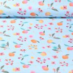 Baumwoll-Musselin - Double Gauze Digitaldruck Äpfel Und Blüten Hellblau