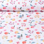 Baumwoll-Musselin - Double Gauze Digitaldruck Äpfel Und Blüten Weiß