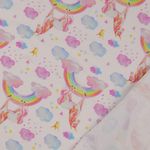 Jersey - Digitale Print Eenhoorns en Regenbogen Wit