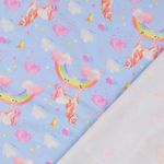 Jersey - Digitale Print Eenhoorns en Regenbogen Lichtblauw