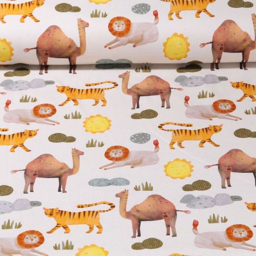 Jersey - Impression digitale Animaux de safari Beige