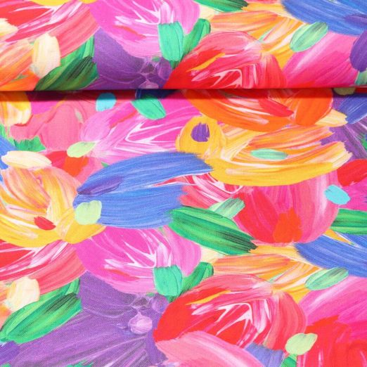 Toile de coton canevas - Impression digitale Tulipes peintes Multicolore