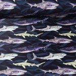 Tissu sport et maillot de bain - UPF50 Impression digitale Requins Noir Recyclé-0