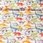 Baumwoll-Popeline - Digitaldruck Dinos Weiß Multicolor