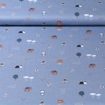 Popeline de coton bio - Oursons et maisonnettes Bleu jeans