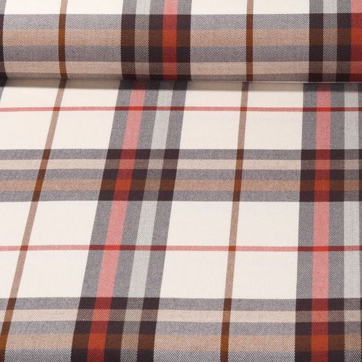 Tissu mode - Tartan carreaux écossais Crème Orange