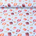 Baumwoll-Cretonne - Digitaldruck Gläser Obst Und Gemüse Hellblau