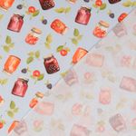 Bomullscretonne - digitaltryck glas frukt och grönsaker ljusblå