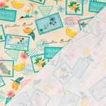 Bomullscretonne - Digitaltryck Frimärken semester sand