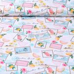 Baumwoll-Cretonne - Digitaldruck Briefmarken Urlaub Weiß