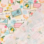 Bomullscretonne - Digitaltryck frimärken semester vit