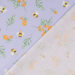 Bomullscretonne - Digitaltryck Humlor och Bär Bleu