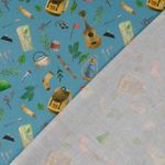 Bomullscretonne - digitaltryck vandringsutrustning petrol