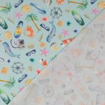 Bomullscretonne - digitaltryck Semester vid havet ljusblå