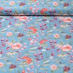 Baumwoll-Cretonne - Digitaldruck Blüten Und Beeren Petrol