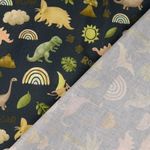Bawełniana kretona - Druk cyfrowy Dinozaury i Tęcze Granatowy