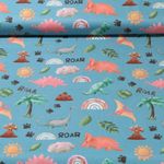 Baumwoll-Cretonne - Digitaldruck Dinos Und Regenbögen Petrol