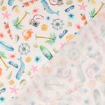 Bomullscretonne - Digitaltryck Semester vid havet vit